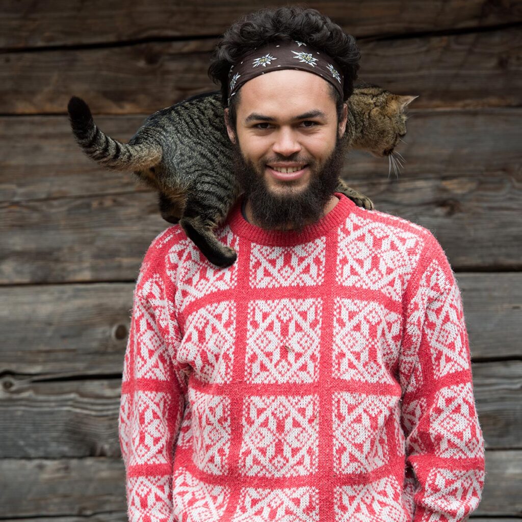 portrait of man and cat PQBSZAX
